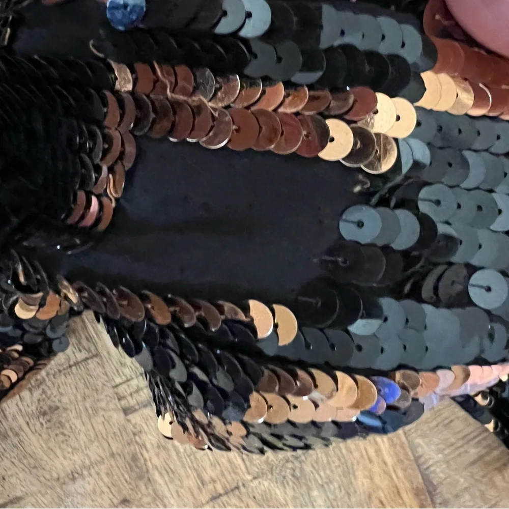 Argenti Vintage Black & Copper Sequins Checkered Silk Blouse Size S - Picture 14 of 14